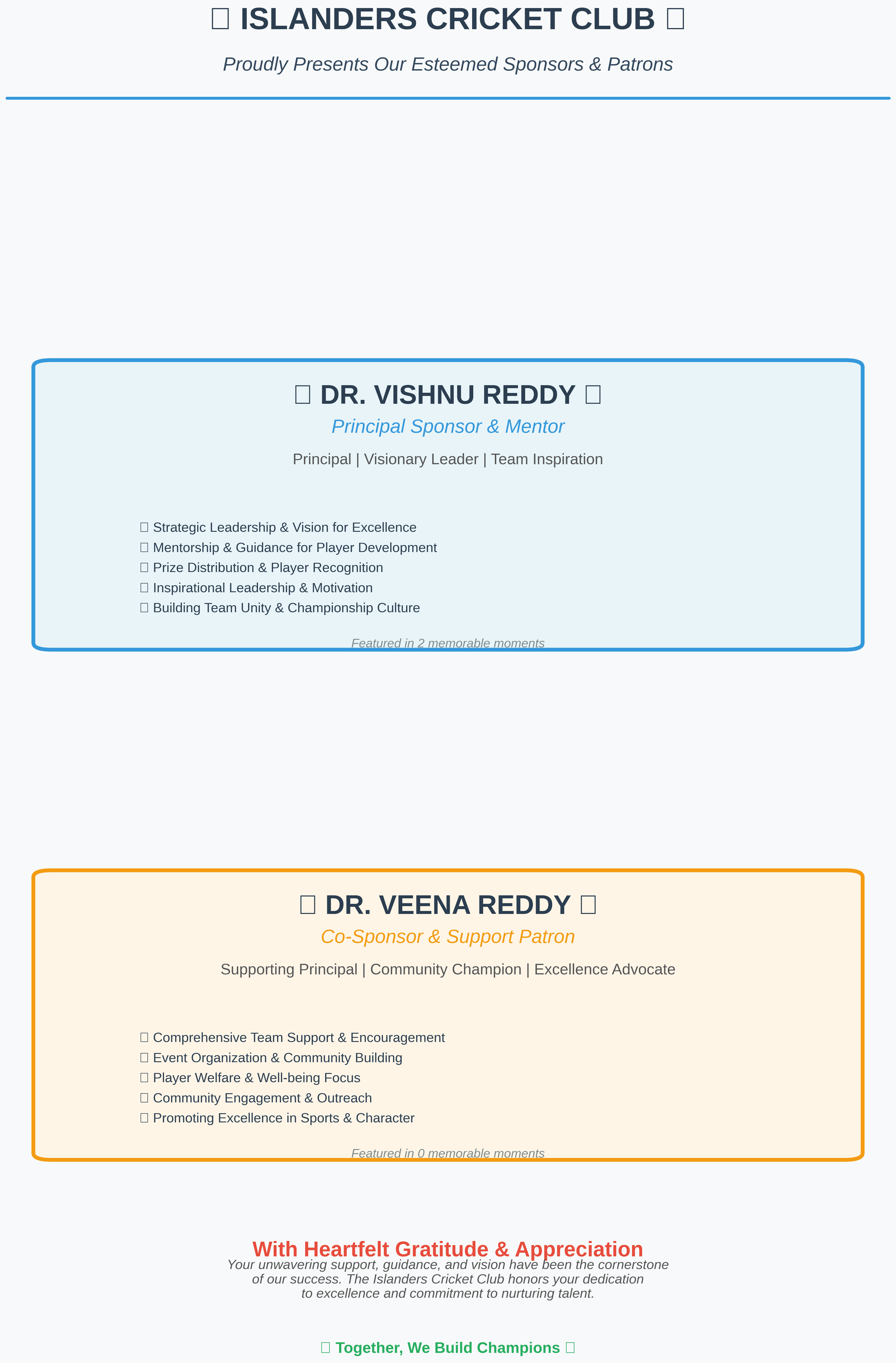 Sponsor recognition board highlighting Islanders supporters